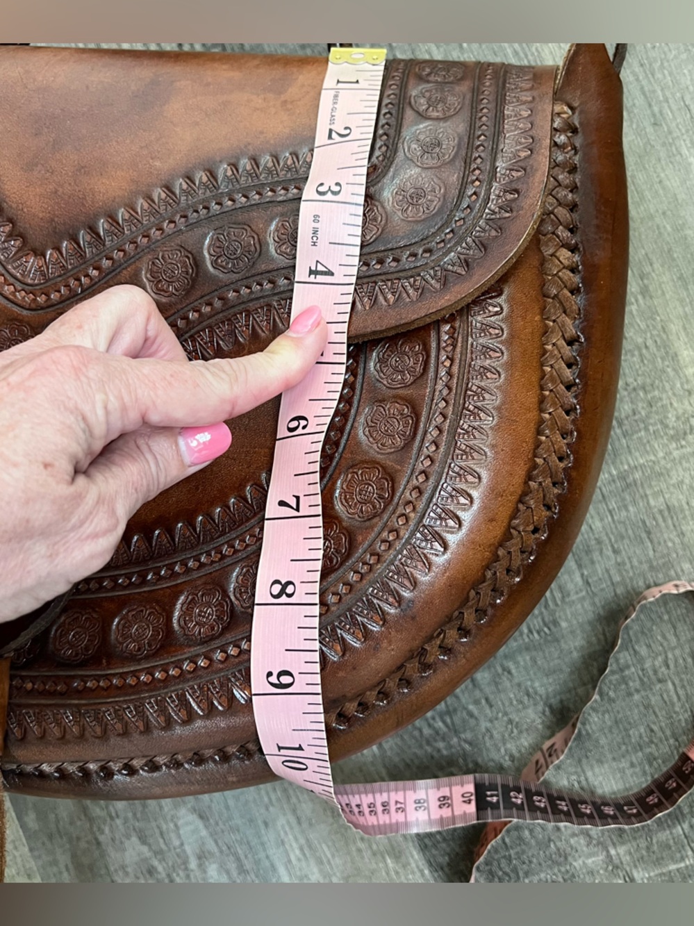 Handmade Brown Tooled Leather Crossbody Saddle Bag Made in Mexico NEW - Picture 13 of 14